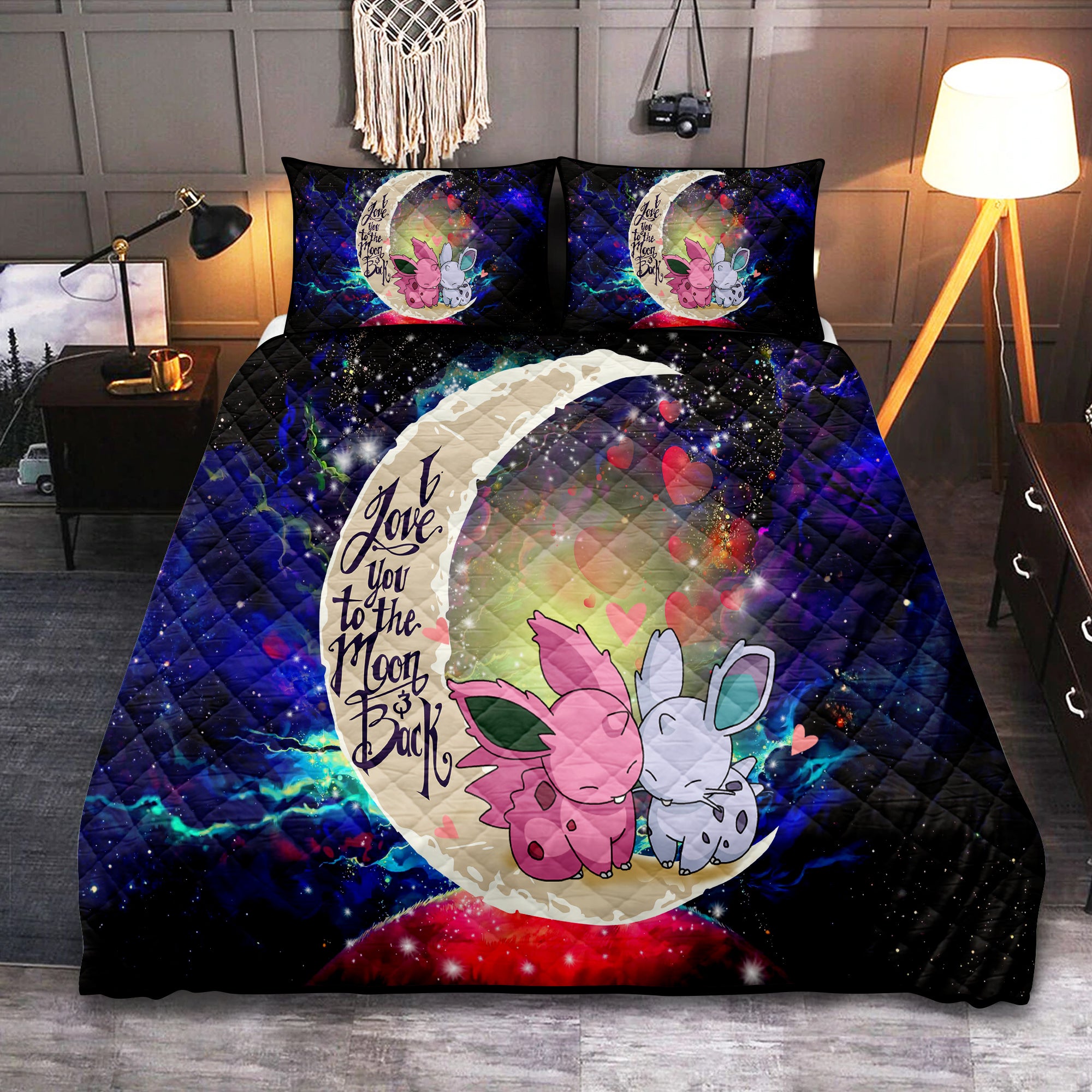 Pokemon Love You To The Moon Galaxy Quilt Bed Sets for Couples