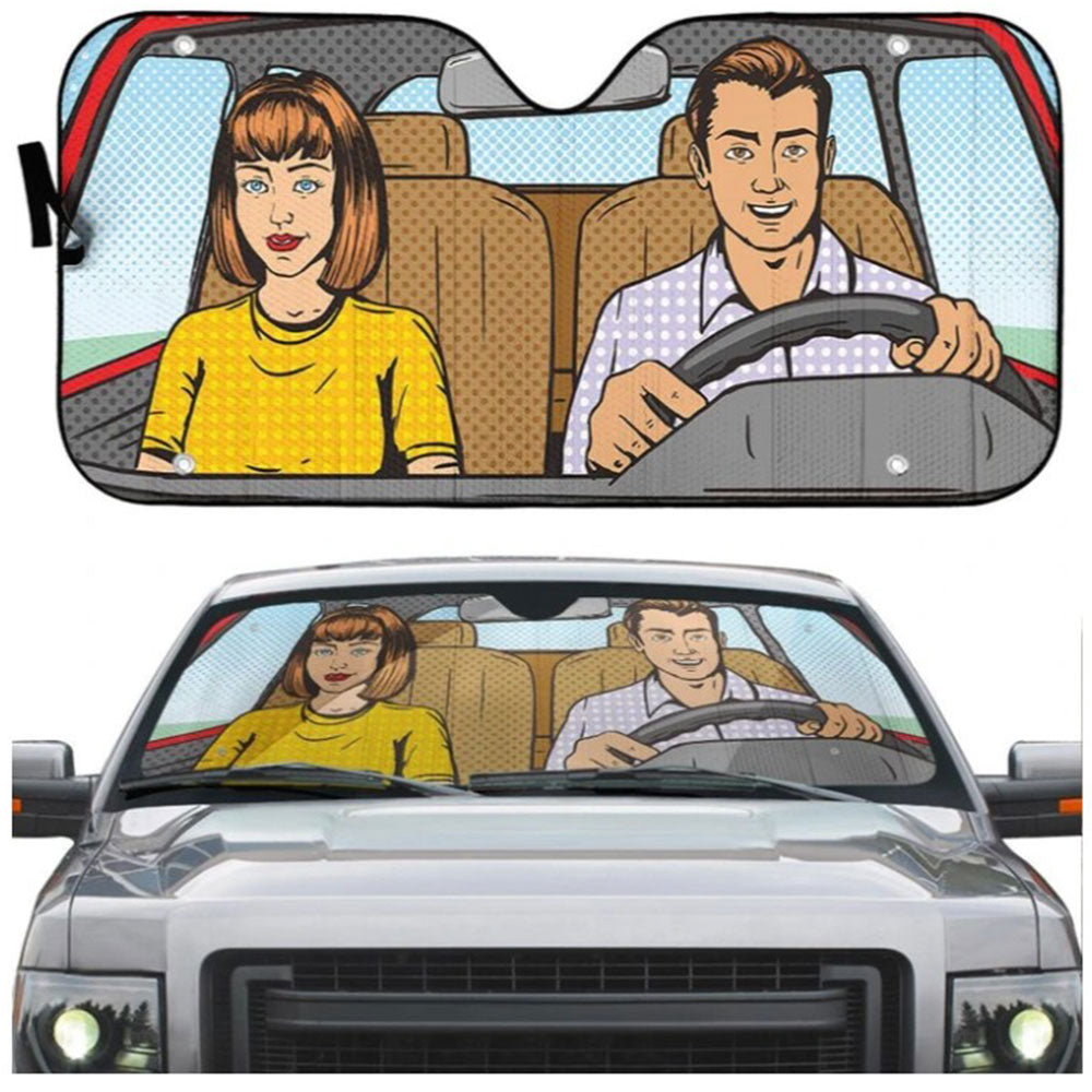 Custom Pop Art Car Sun Shades for Couples - Windshield Accessories