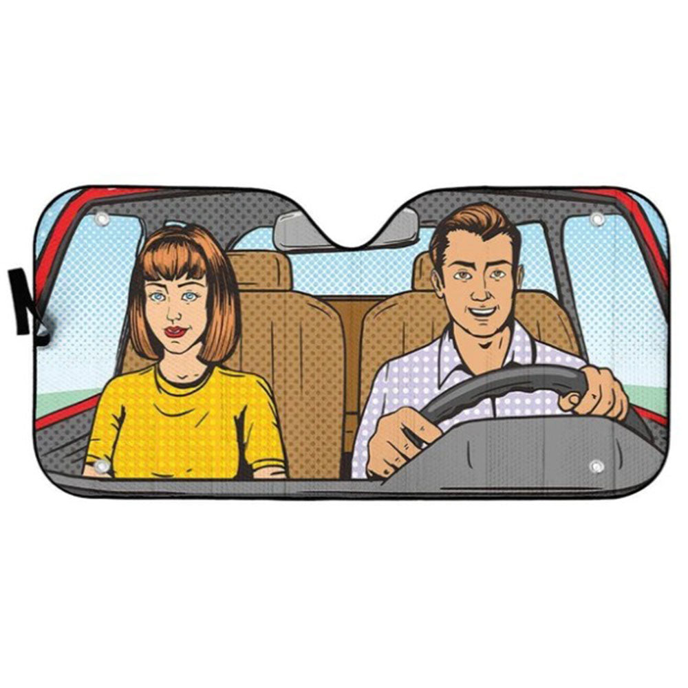 Custom Pop Art Car Sun Shades for Couples - Windshield Accessories