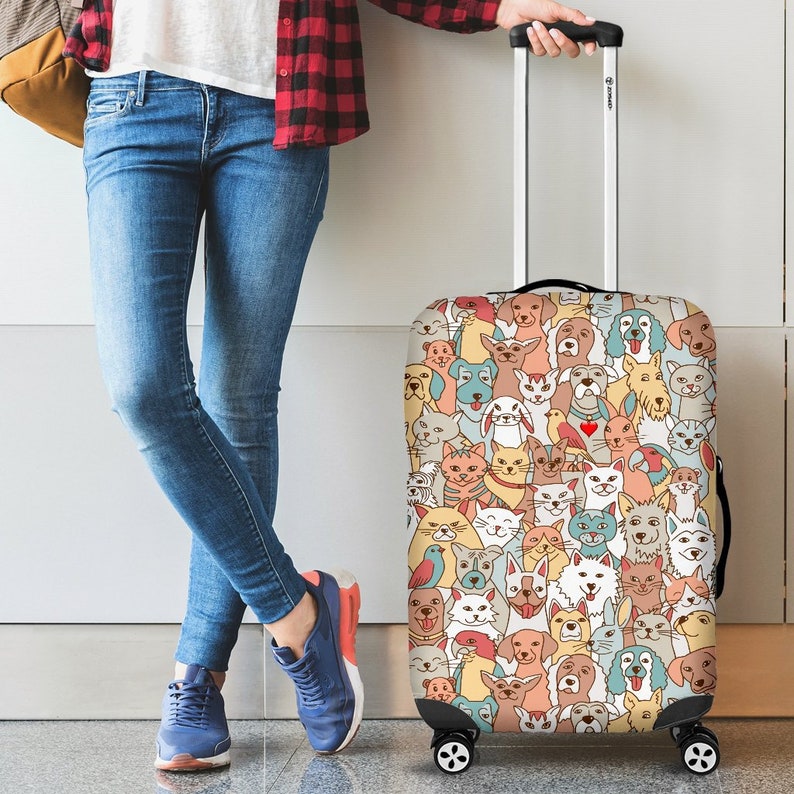 Spandex Luggage Cover Protector - Crazy Pets Collection Suitcase