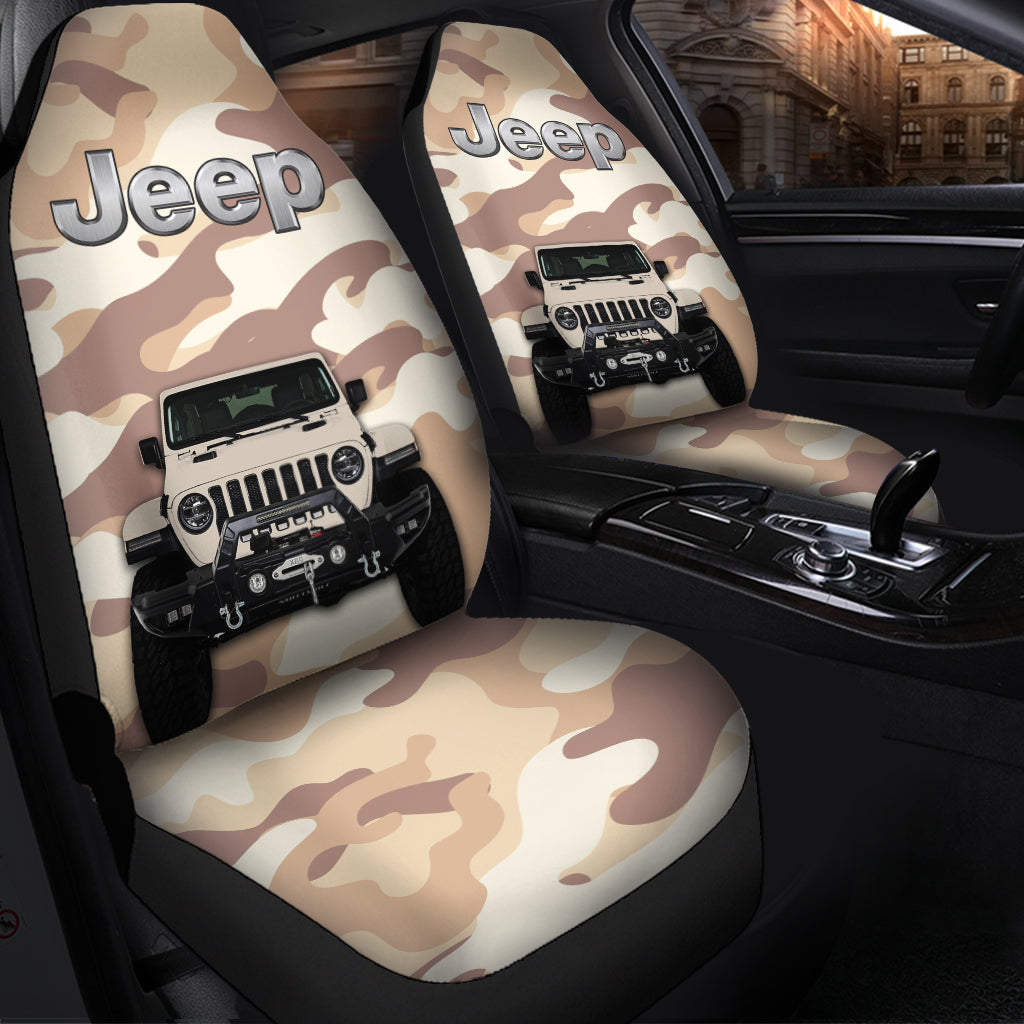 Custom Cream White Jeep Camouflage Car Seat Covers Decor Protectors