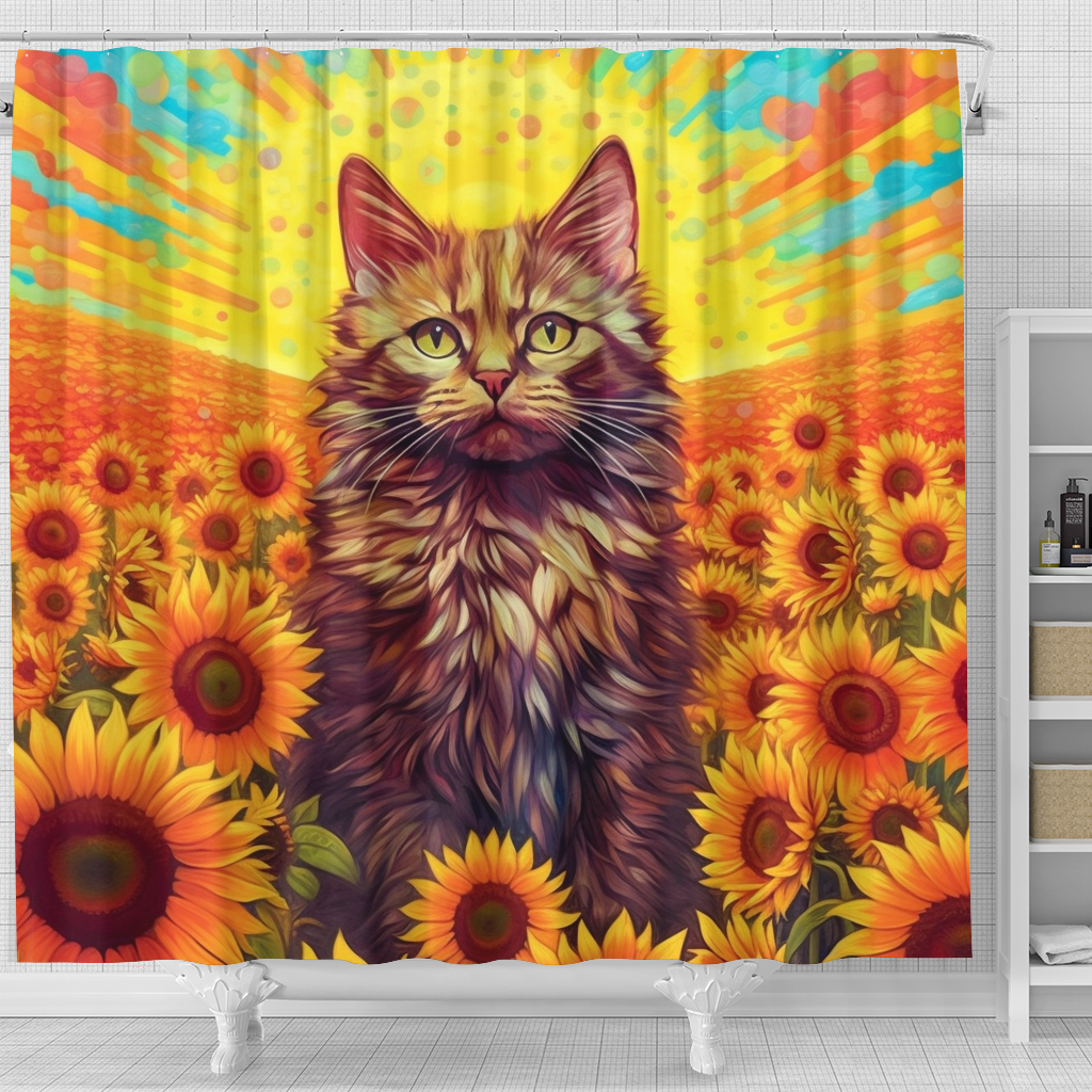Rainbow Colored Cat Shower Curtain - Colorful Cat Decor