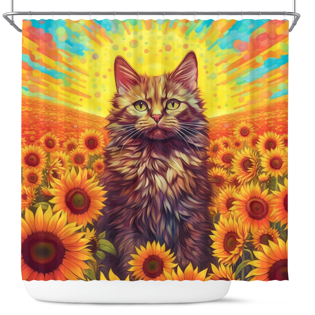 Rainbow Colored Cat Shower Curtain - Colorful Cat Decor