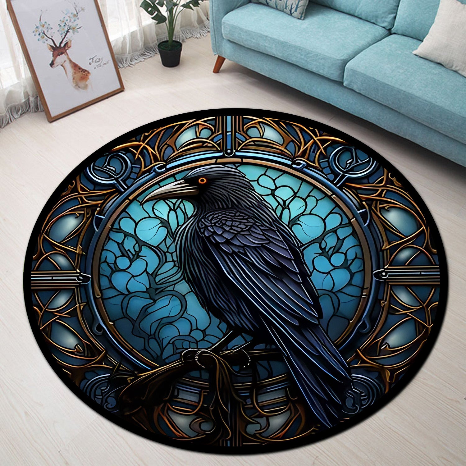 Crow Bird Stained Glass Rug for Bedroom Living Room Home Decor