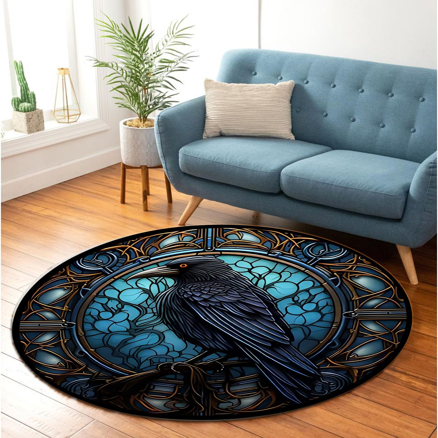 Crow Bird Stained Glass Rug for Bedroom Living Room Home Decor