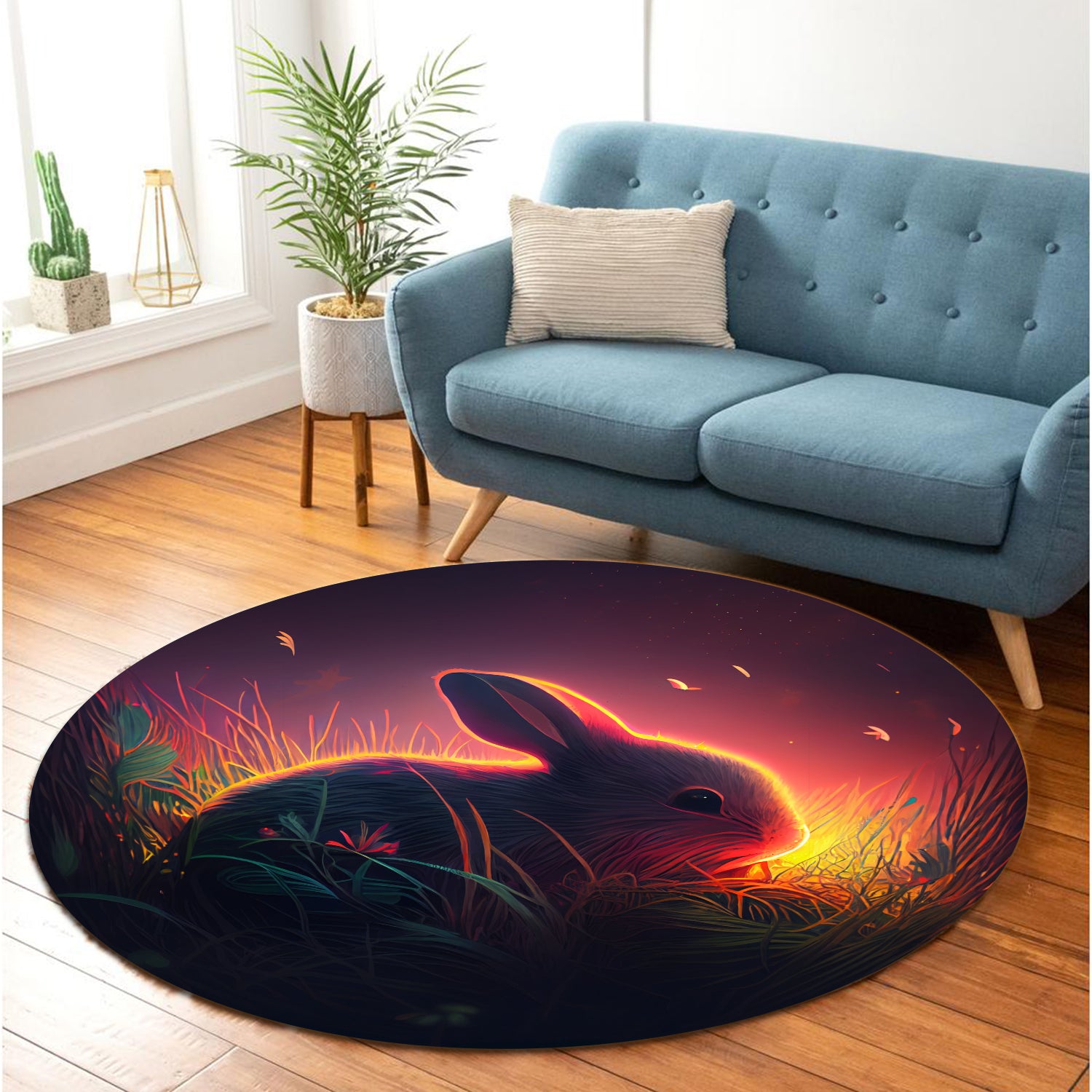 Cute Abbit Round Carpet Rug for Bedroom Living Room Home Decor
