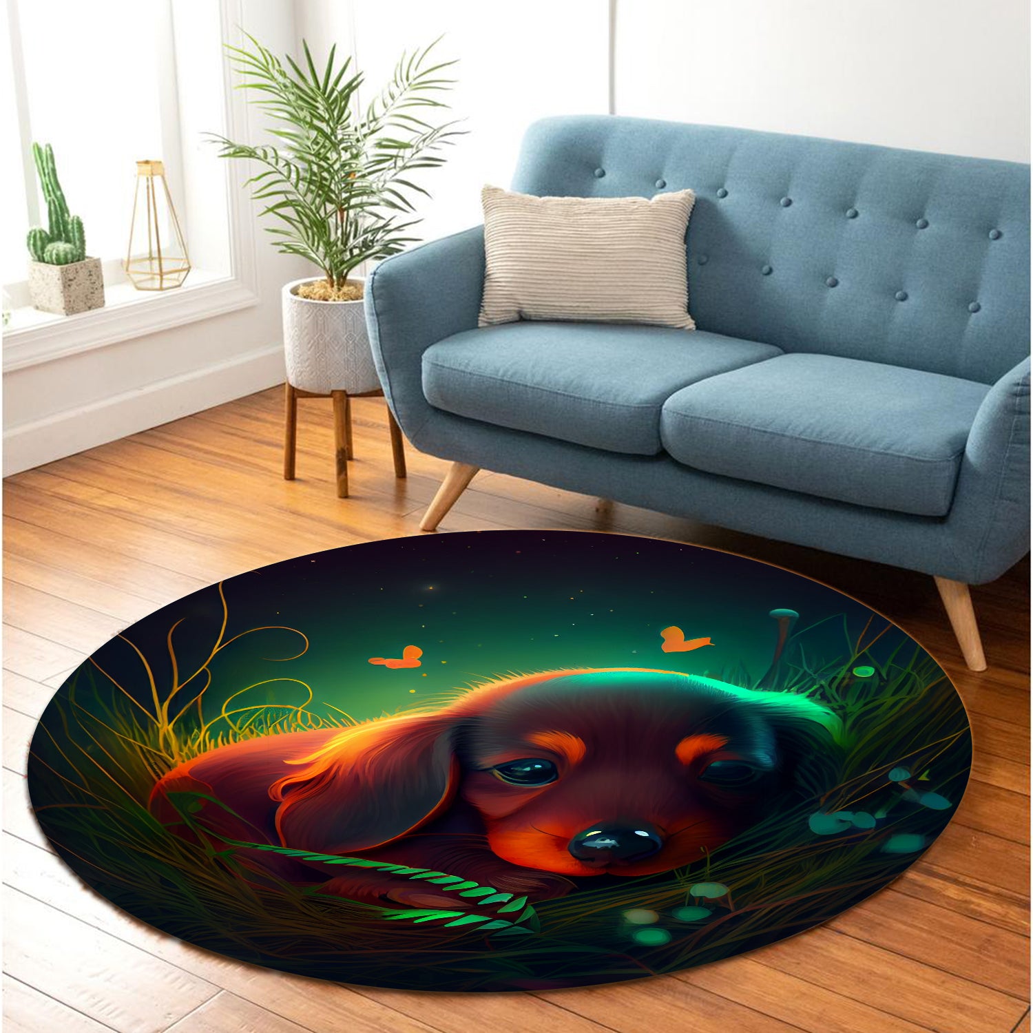 Cute Baby Dachshund Round Carpet Rug for Bedroom Living Room Decor