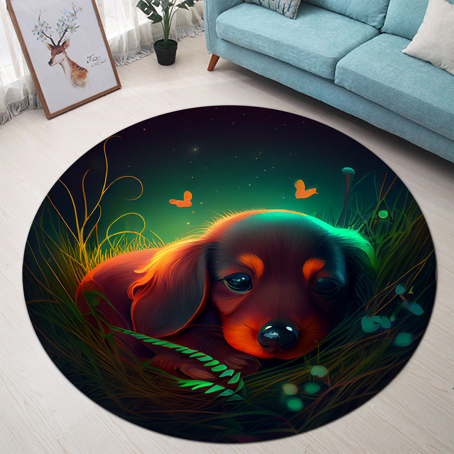 Cute Baby Dachshund Round Carpet Rug for Bedroom Living Room Decor