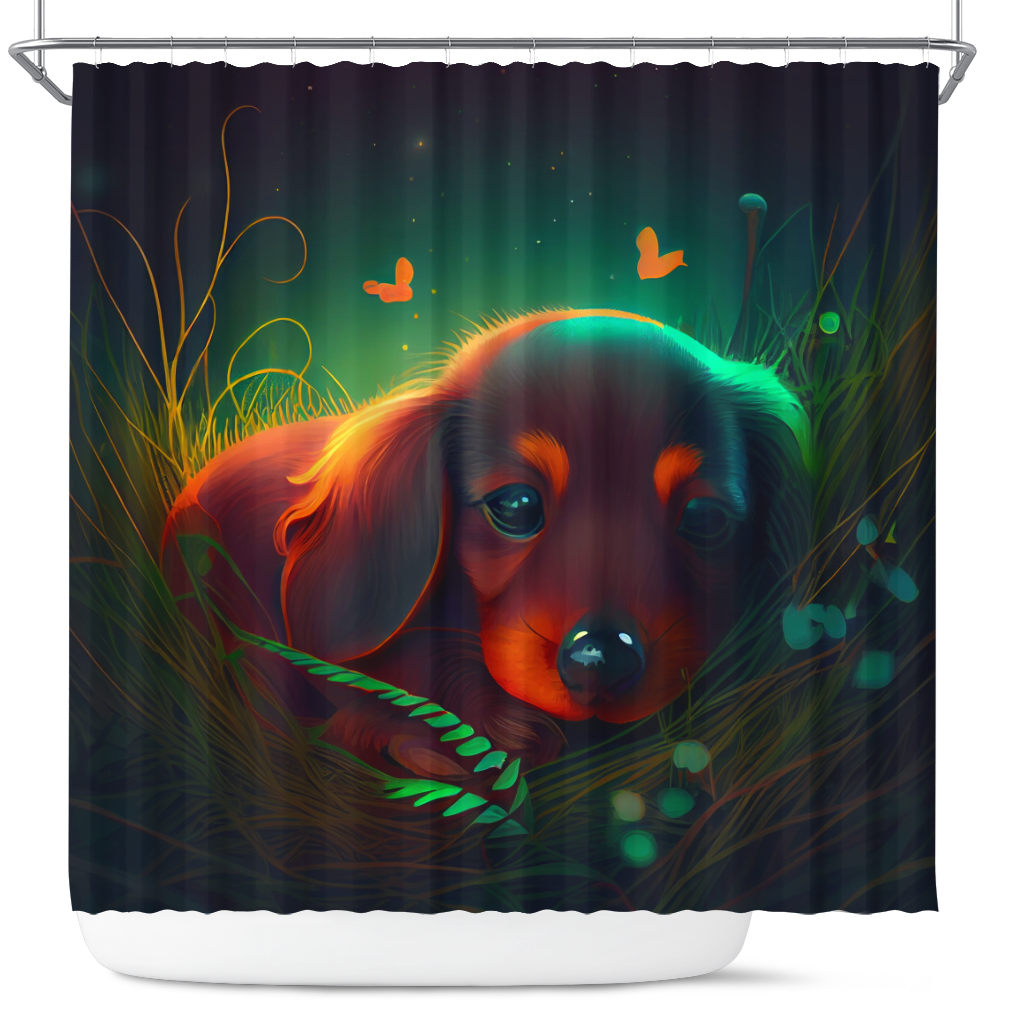 Cute Baby Dachshund in Grass Design Shower Curtain
