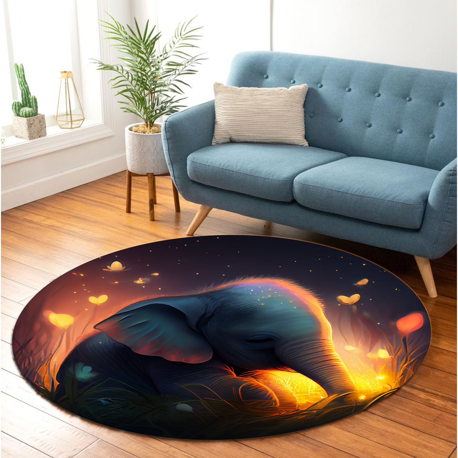 Adorable Baby Elephant Round Carpet Rug for Bedroom Living Room Decor