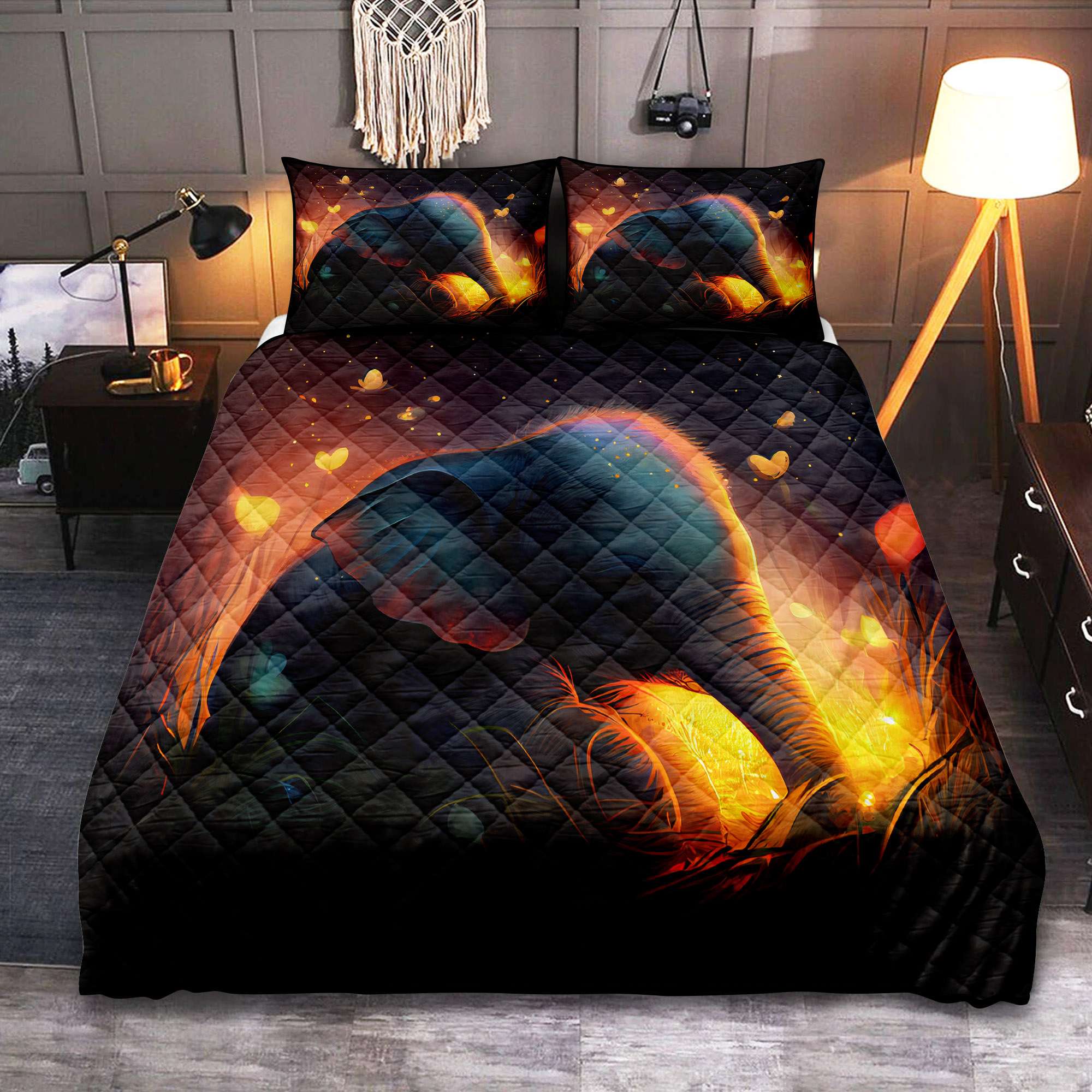 Cute Baby Elephant Quilt Bed Set in Grass Design Cute