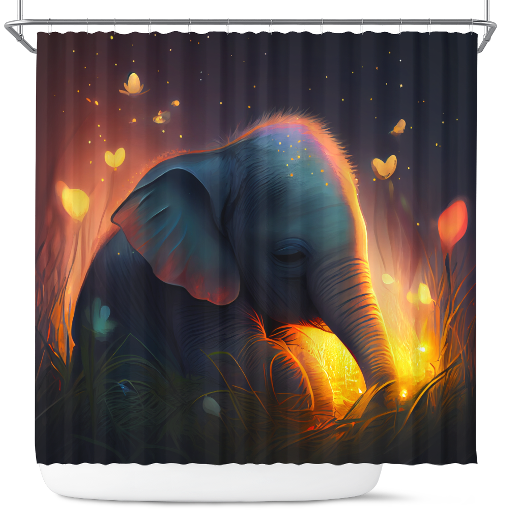 Cute Baby Elephant Shower Curtain in Grass | Nursery Decor