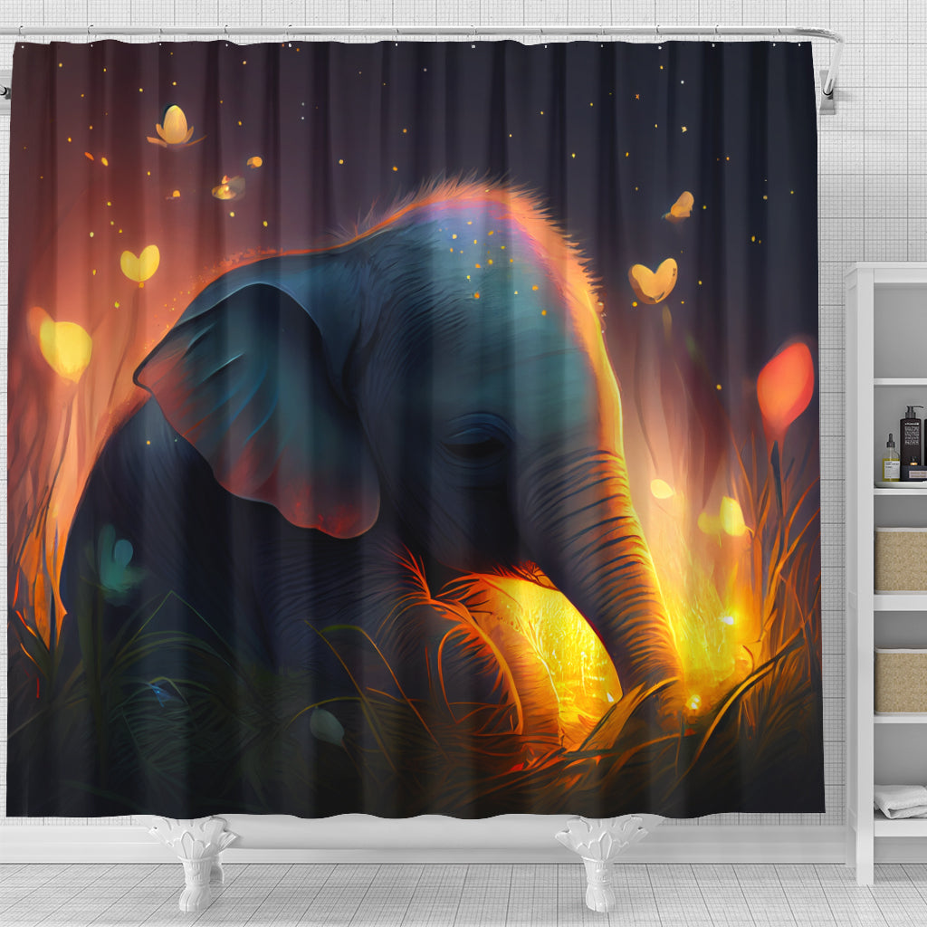 Cute Baby Elephant Shower Curtain in Grass | Nursery Decor