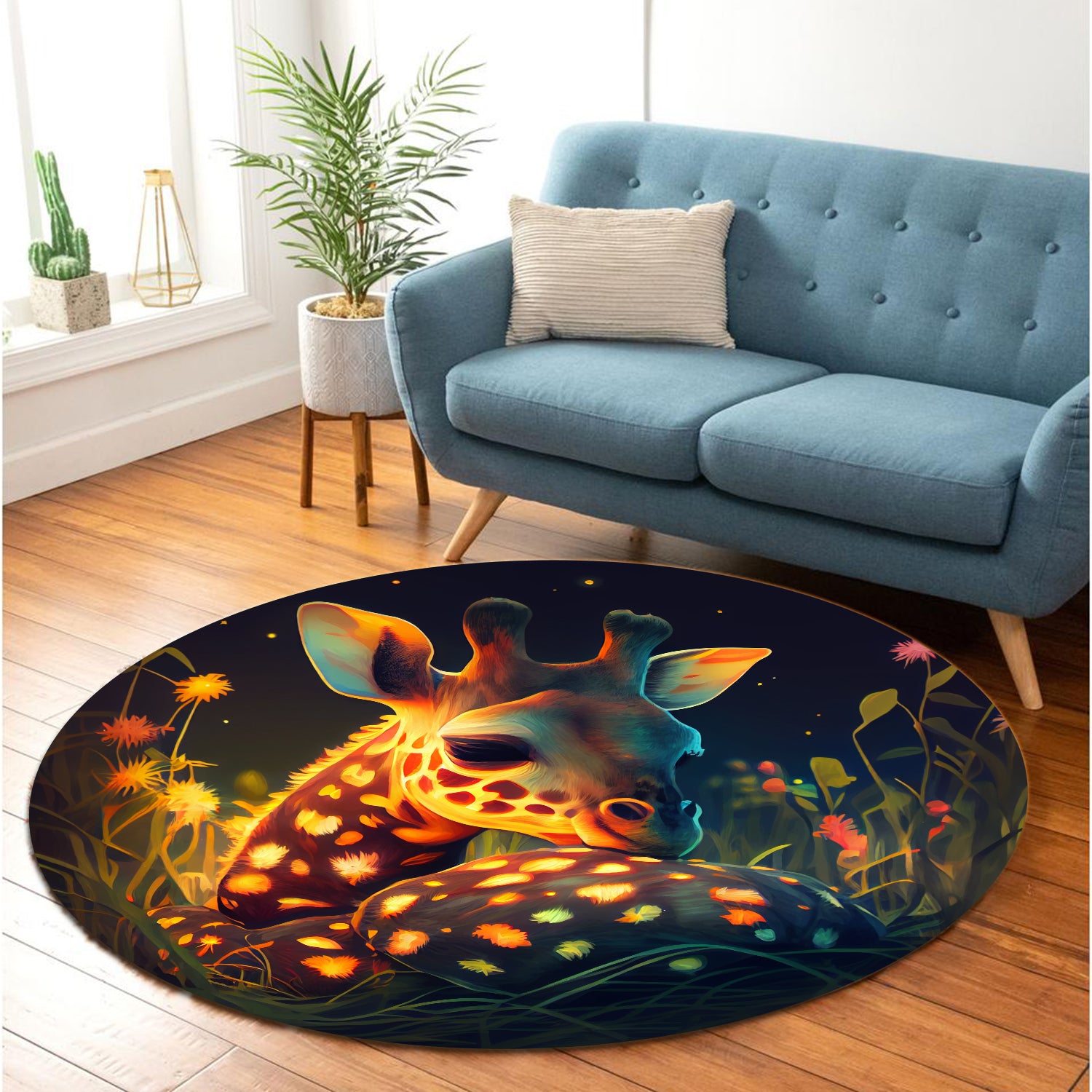Cute Baby Giraffe Round Carpet Rug for Bedroom Living Room Decor