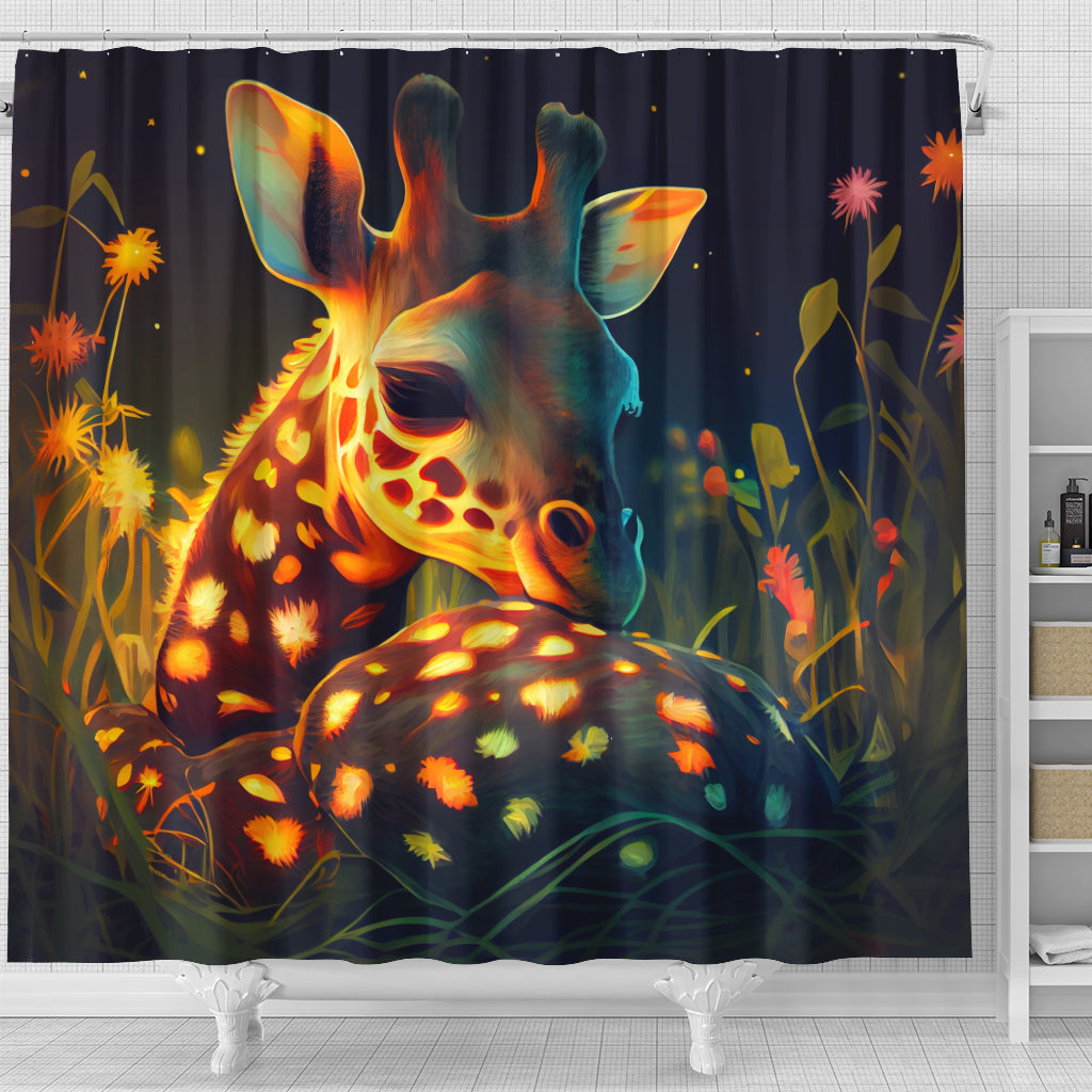 Baby Giraffe Shower Curtain Cute Design in Grass for Nursery