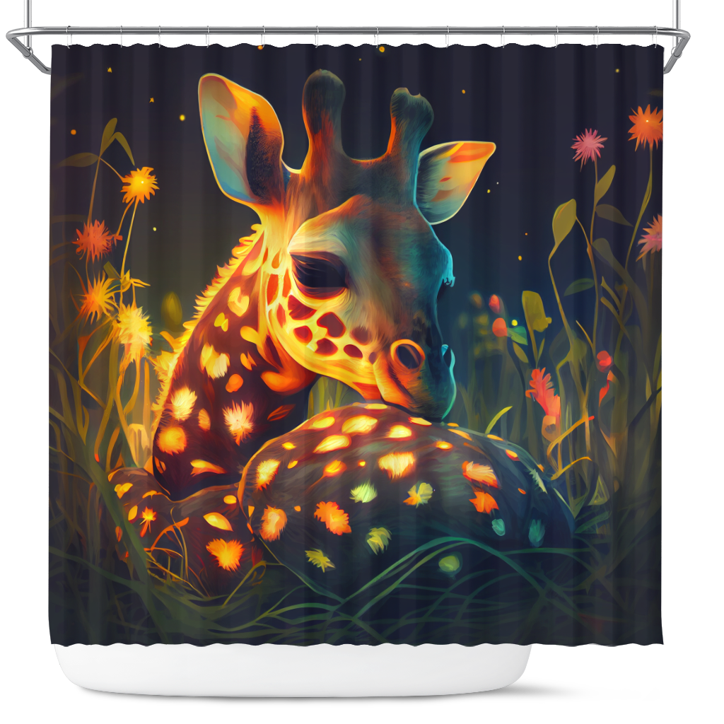 Baby Giraffe Shower Curtain Cute Design in Grass for Nursery