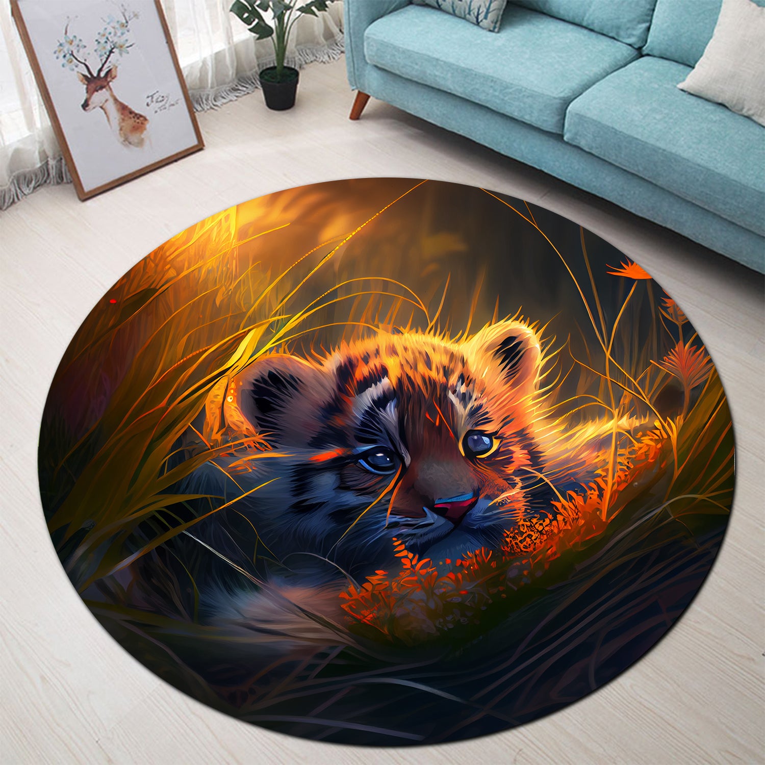 Cute Baby Tiger Round Carpet Rug for Bedroom Living Room Decor