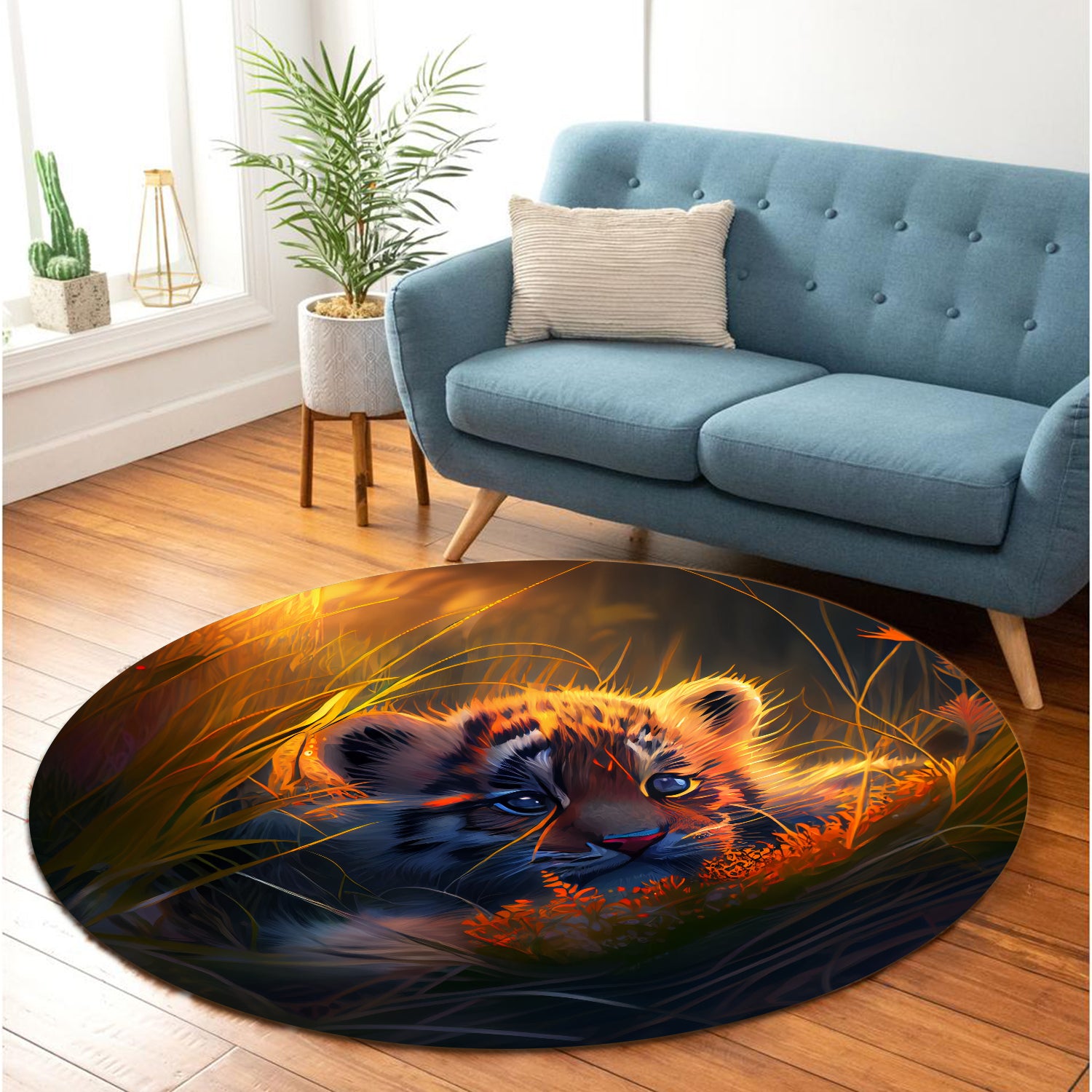 Cute Baby Tiger Round Carpet Rug for Bedroom Living Room Decor