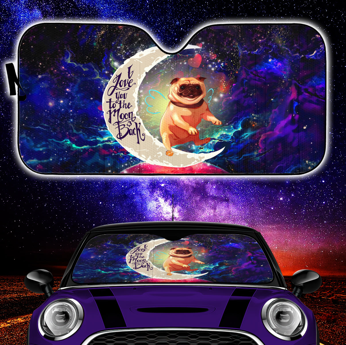 Bull Dog Love You To The Moon Galaxy Car Sunshades Auto Accessory