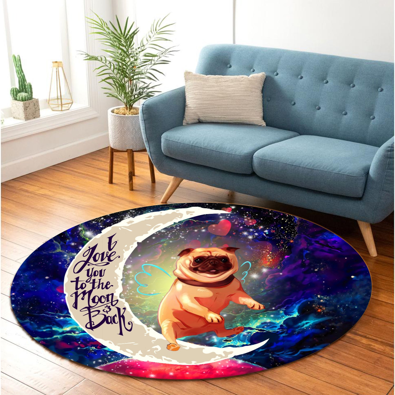 Cute Bull Dog Galaxy Round Carpet Rug for Bedroom Living Room Decor
