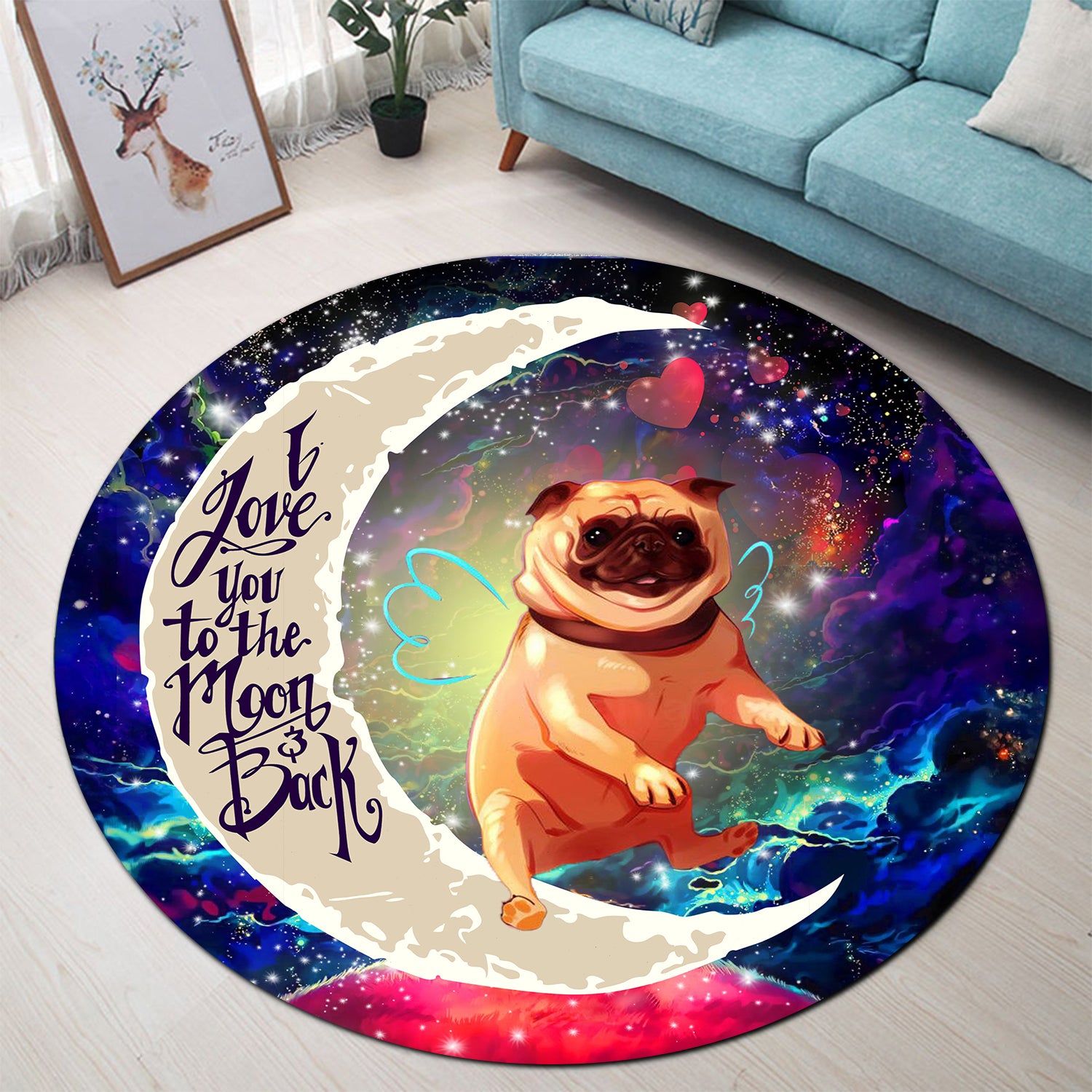 Cute Bull Dog Galaxy Round Carpet Rug for Bedroom Living Room Decor