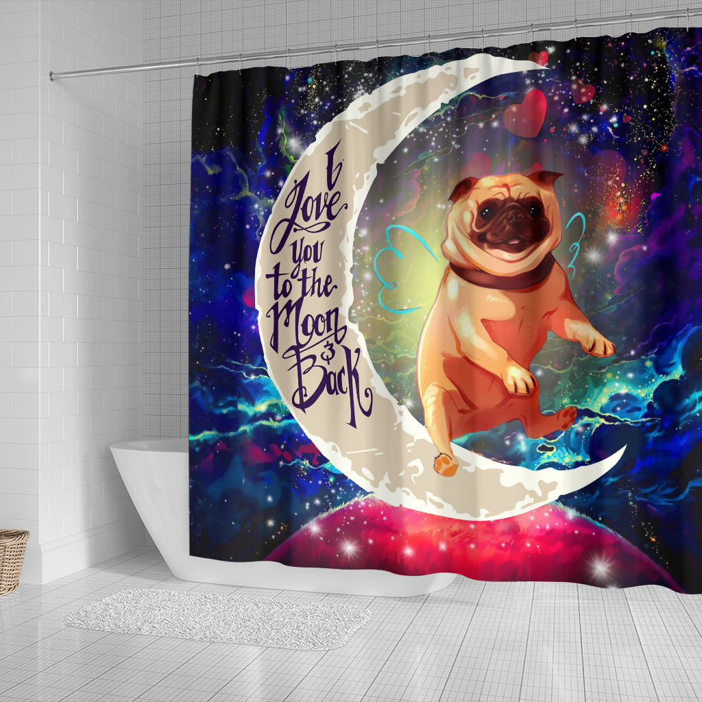 Bull Dog Love You To The Moon Galaxy Shower Curtain, Cute Design