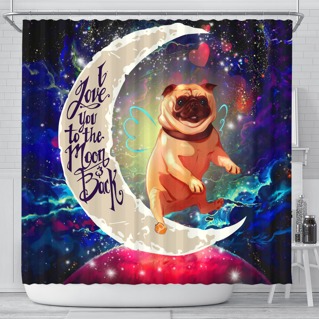 Bull Dog Love You To The Moon Galaxy Shower Curtain, Cute Design
