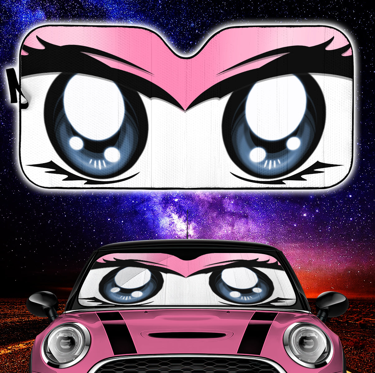 Pink Cute Cartoon Eyes Auto Sun Shades for Car Window Protection