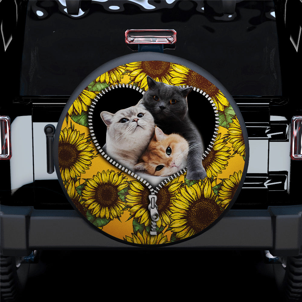 Cute Cat Sunflower Spare Tire Covers for Jeep Campers Gifts