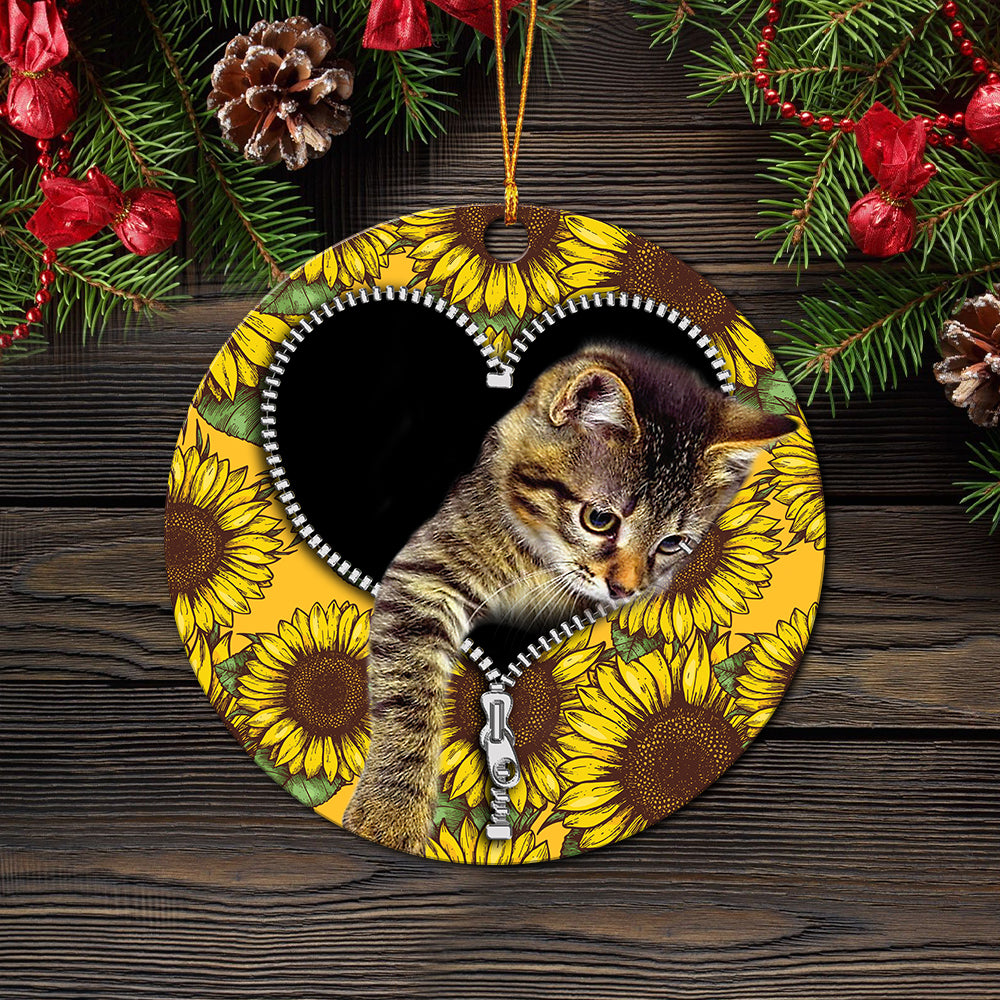 Cute Cat Sunflower Zipper Ornament Ideal Holiday Gift for Cat Lovers
