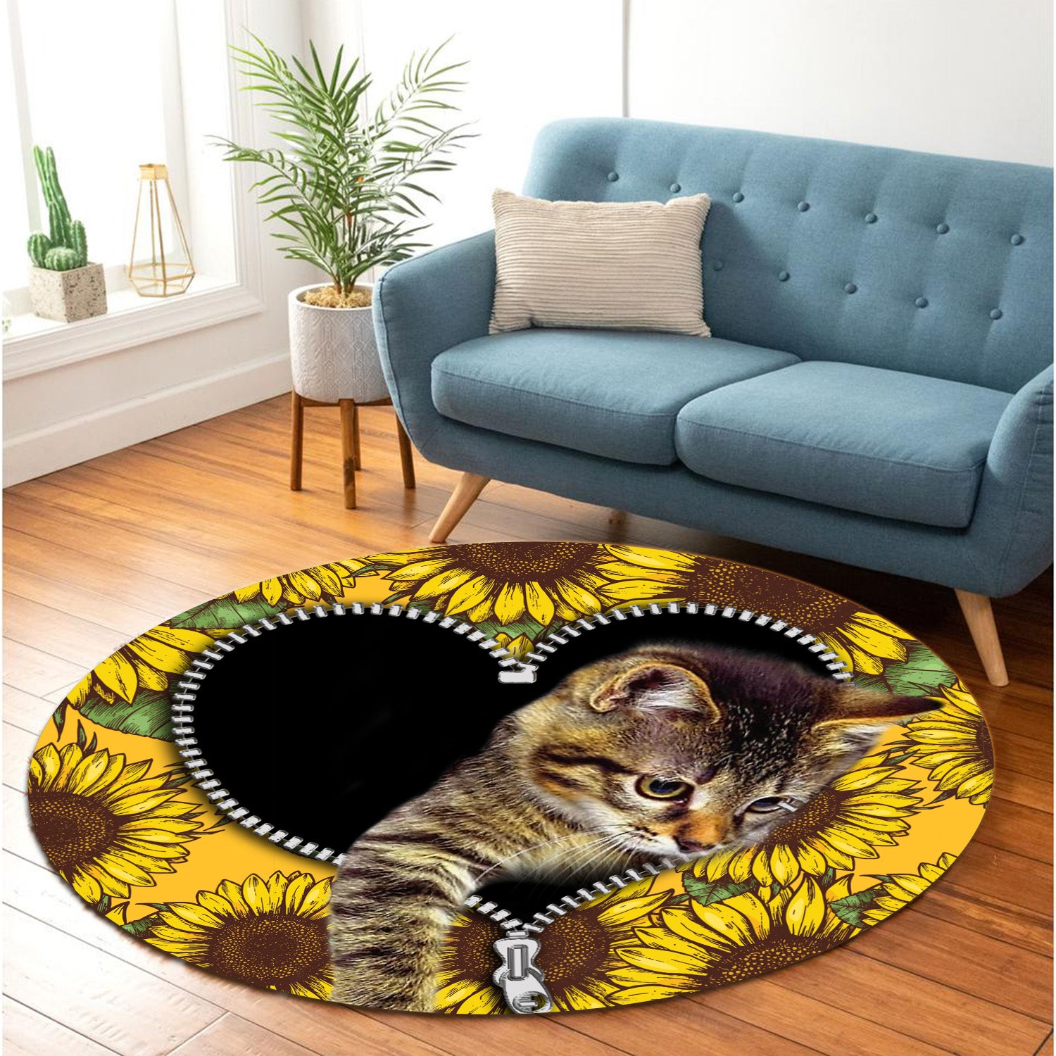 Cute Cat Sunflower Rug for Bedroom Living Room Home Decor Carpet