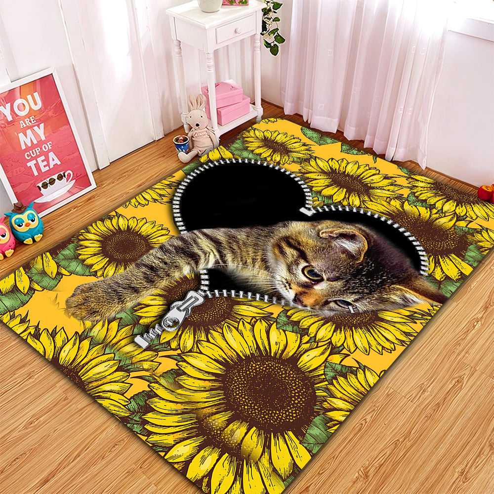 Cute Cat Sunflower Rug for Home Room Decor Carpet