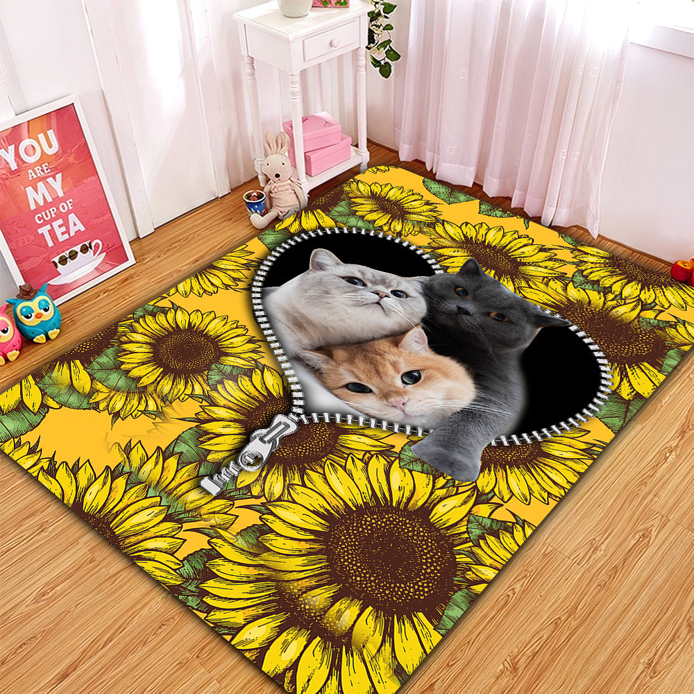 Cute Sunflower Cat Rug Carpet for Home Room Decor