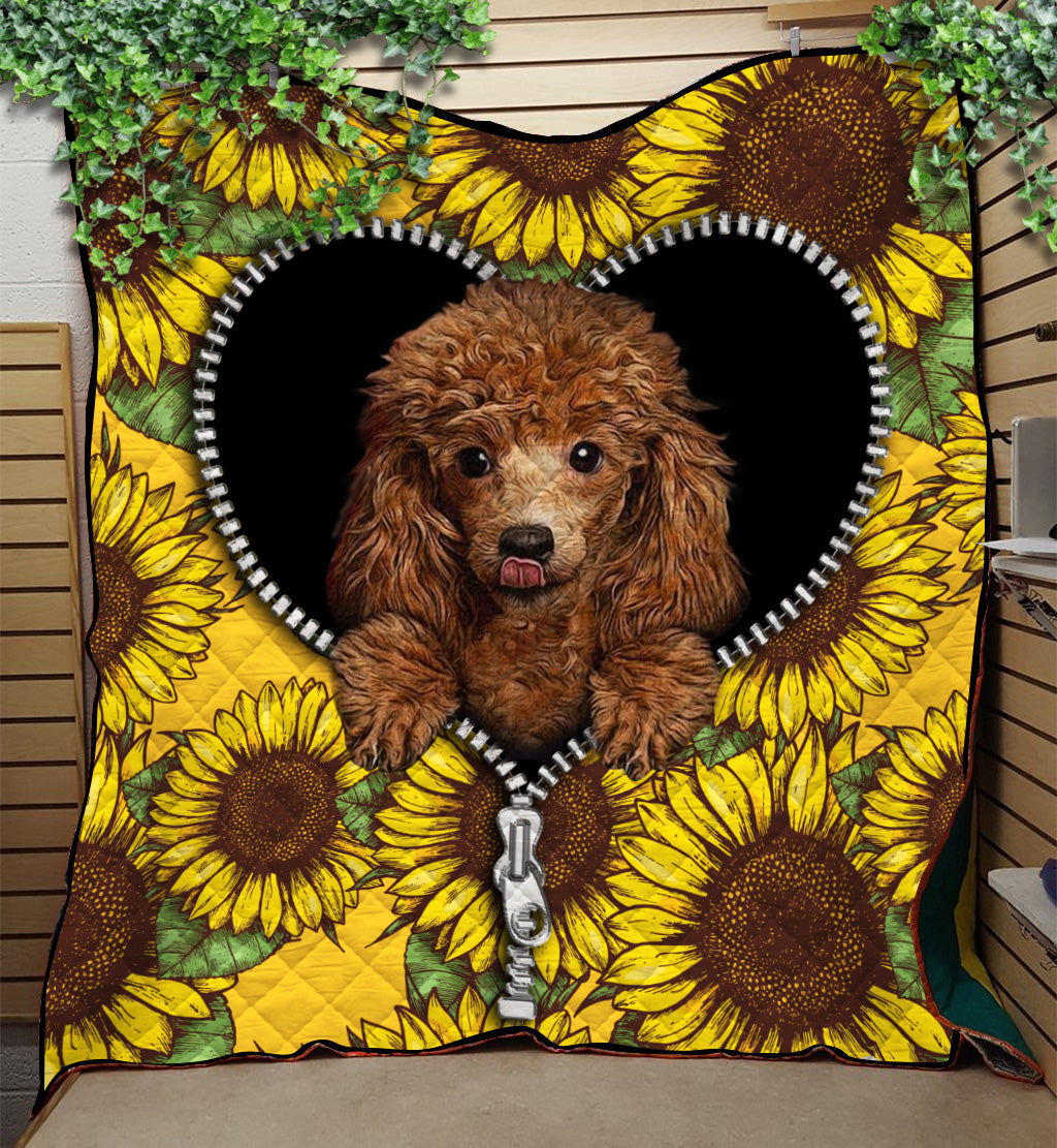 Poodle Dog Sunflower Pattern Zipper Quilt Blanket Cute