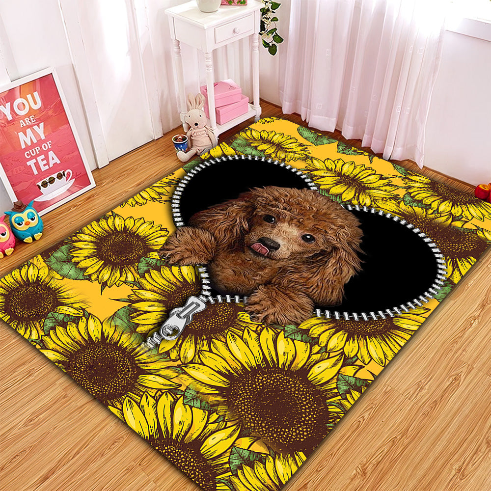 Cute Poodle Sunflower Rug for Home Room Decor Carpet