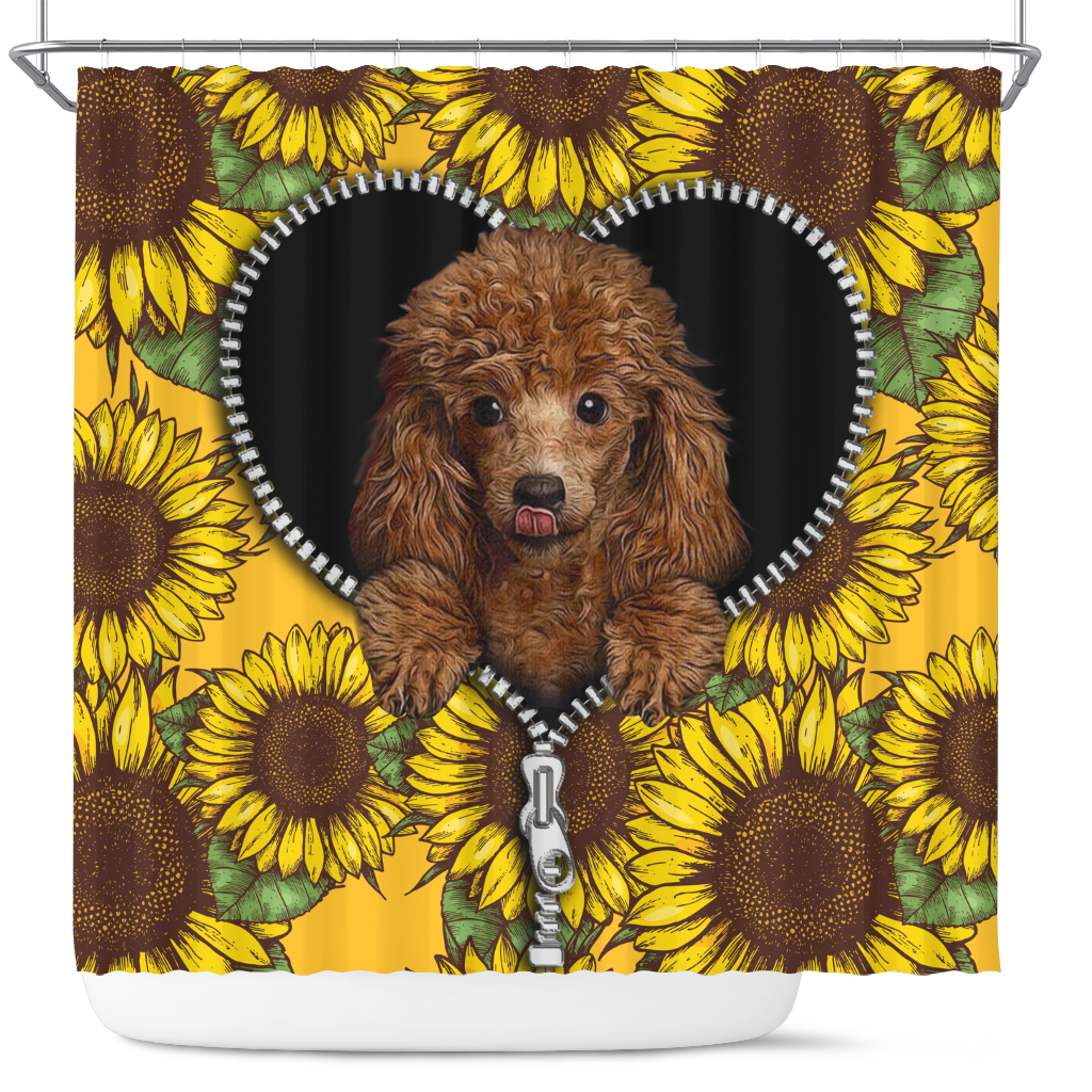 Poodle Shower Curtain with Cute Sunflower Design for Dog Lovers