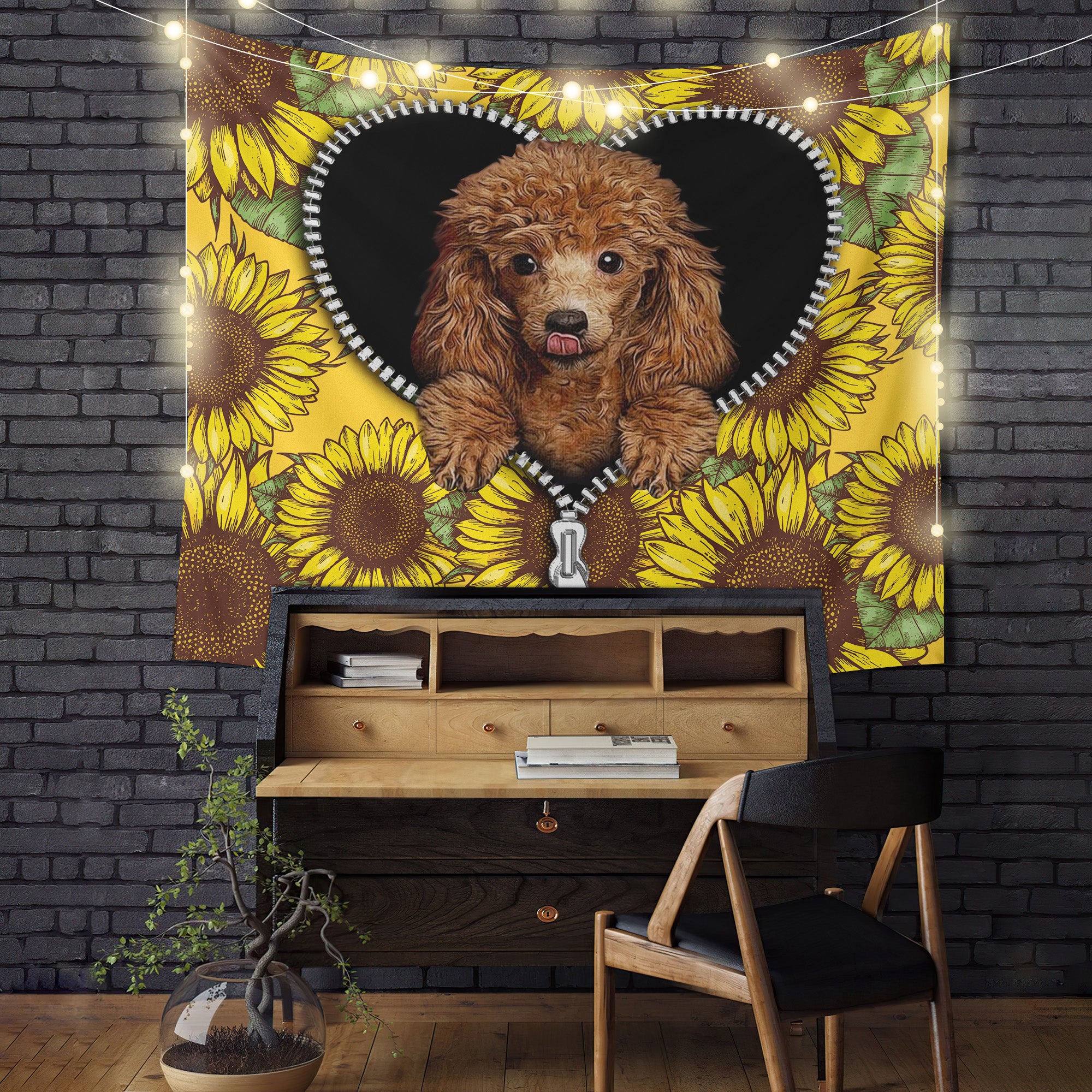 Poodle Sunflower Tapestry Cute Dog Room Decor for Home