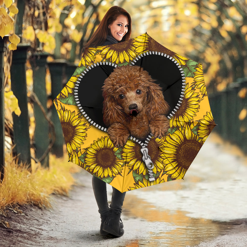 Poodle Umbrella with Cute Sunflower Design - Zippered Canopy