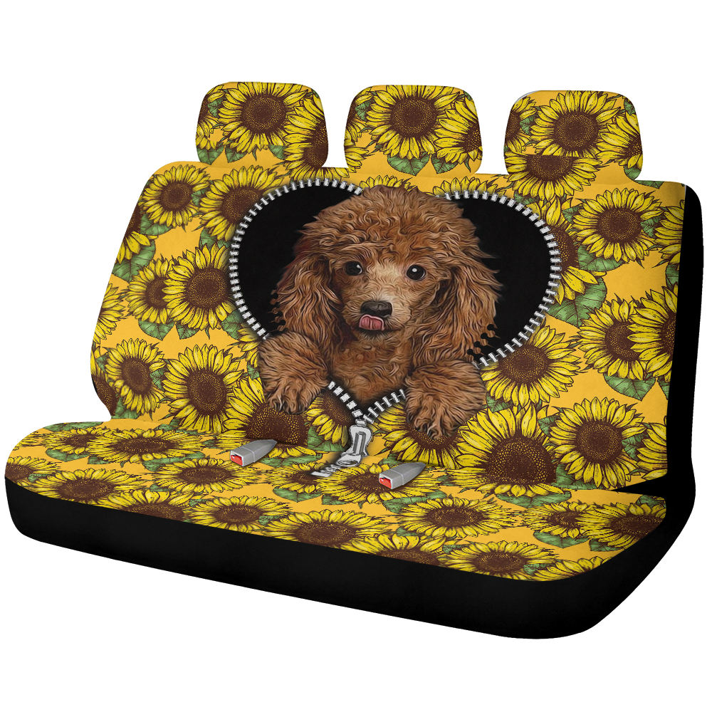 Poodle Sunflower Car Back Seat Covers - Cute Dog Decor Protectors