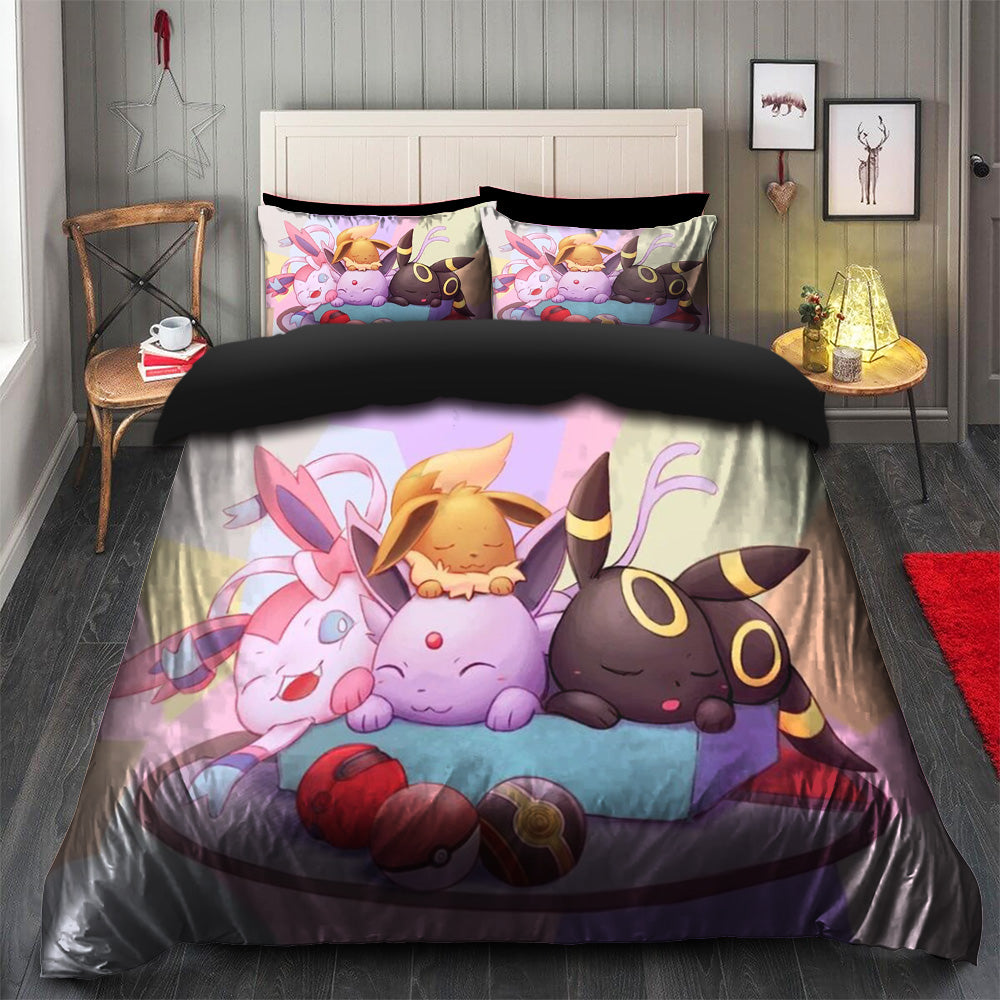 Eevee Evolution Pokemon Duvet Cover Bedding Set with 2 Pillowcases