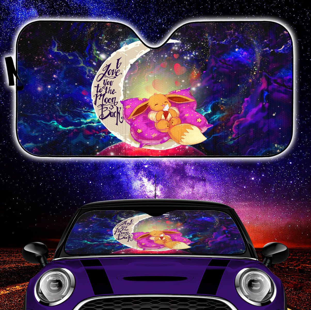 Eevee Pokemon Galaxy Car Sunshades - Cute Sleep Night Design