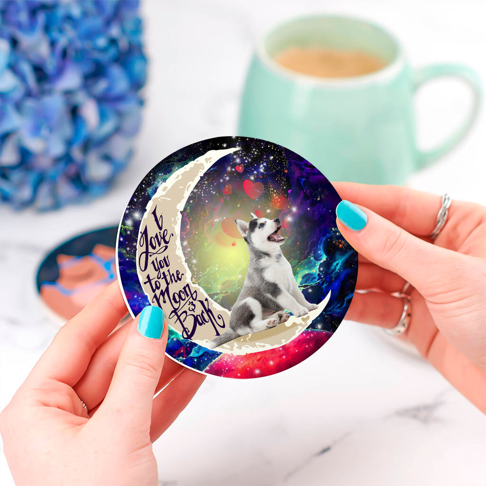 Husky and Cat Love You to the Moon Galaxy Coasters -