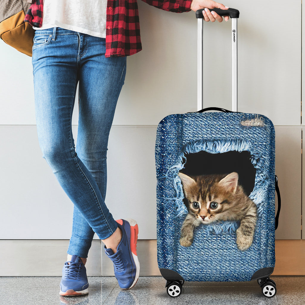Kitty Cat Jean Luggage Cover - Cute Suitcase Protector