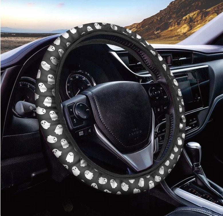 Cute Ghost Pattern Car Steering Wheel Cover for Halloween Decor