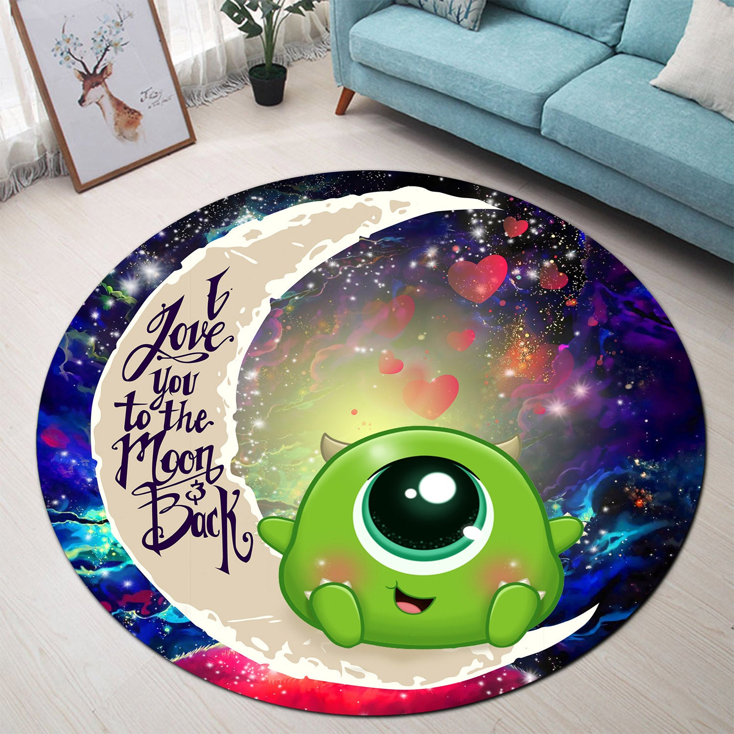 Mike Monster Inc Galaxy Round Rug - Cute Love You To The Moon Decor