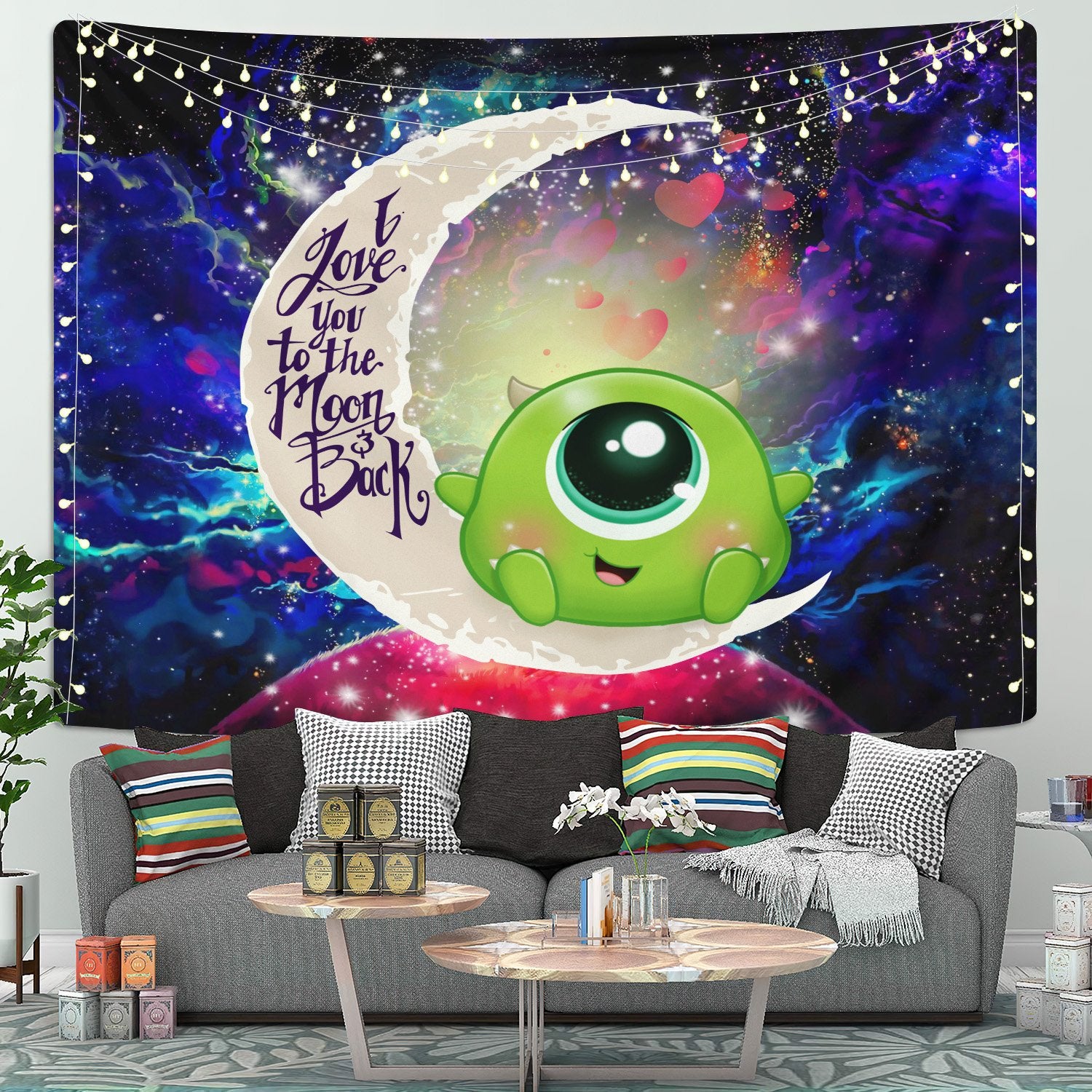 Mike Monster Inc Galaxy Tapestry Room Decor – Cute Moon and Back