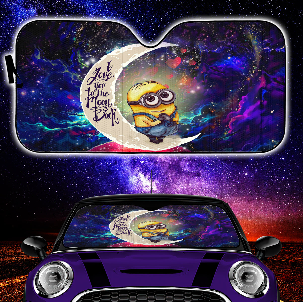 Minions Despicable Me Galaxy Car Auto Sunshades - Love You To The Moon