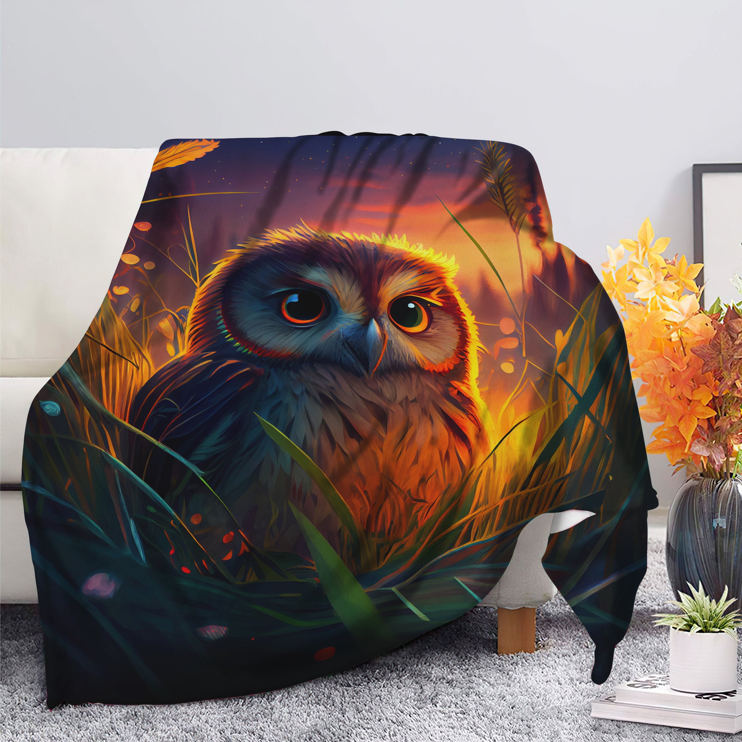Cozy Fireflies Moonlight Blanket with Cute Owl Design for Kids