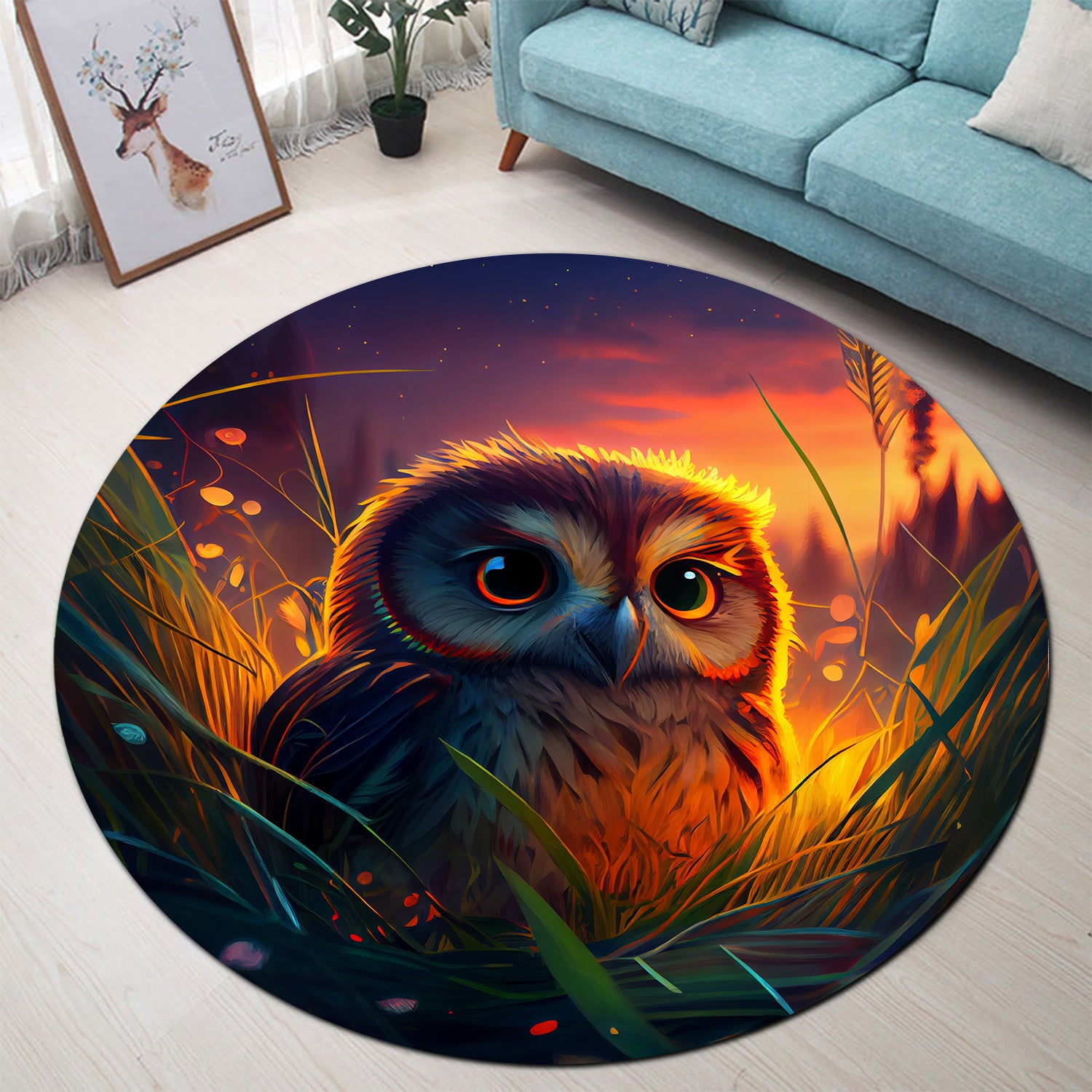 Cute Owl Area Rug for Bedroom Living Room Home Decor 2 Round Carpet