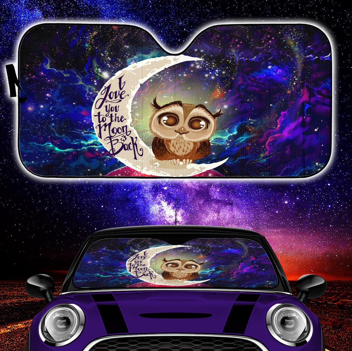 Owl Love You To The Moon Galaxy Car Sunshades Auto Window Shades